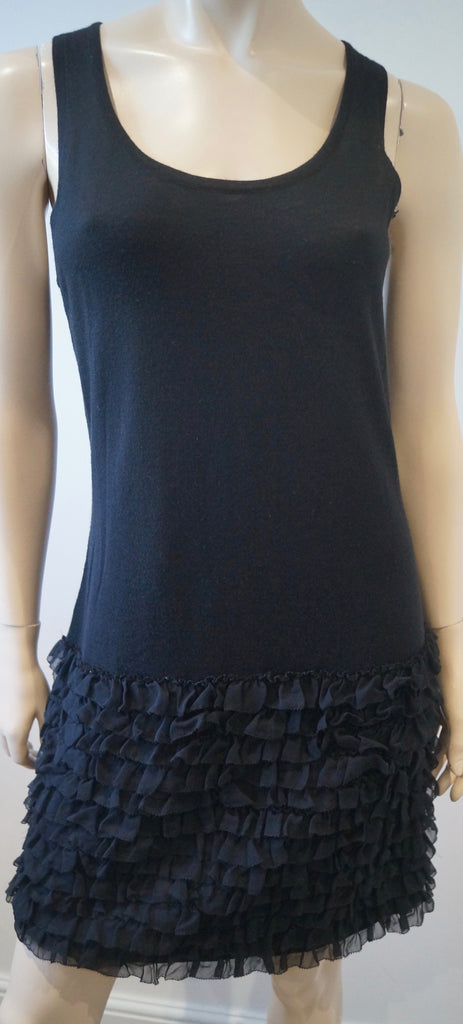 DVF DIANE VON FURSTENBERG Wool Silk Blend Sleeveless Ruffle Hem Detail Dress L