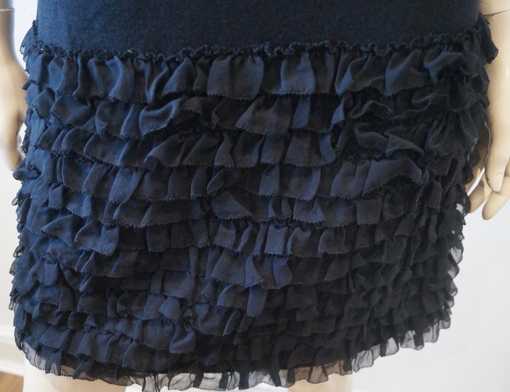 DVF DIANE VON FURSTENBERG Wool Silk Blend Sleeveless Ruffle Hem Detail Dress L