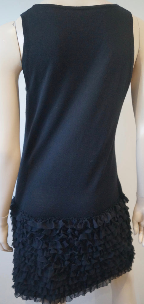 DVF DIANE VON FURSTENBERG Wool Silk Blend Sleeveless Ruffle Hem Detail Dress L