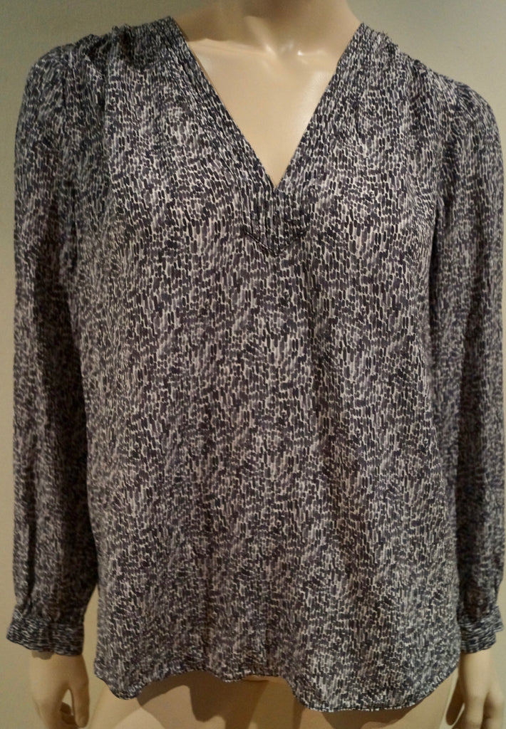 REBECCA TAYLOR Purple Grey & Cream Silk V Neck Pleated Rear Blouse Top 8 UK10