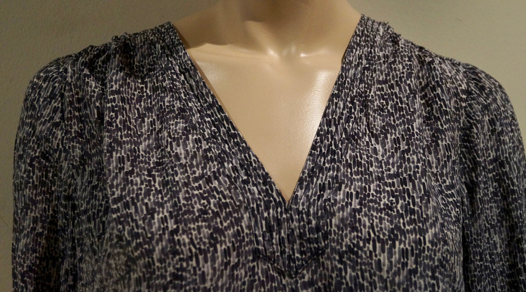 REBECCA TAYLOR Purple Grey & Cream Silk V Neck Pleated Rear Blouse Top 8 UK10