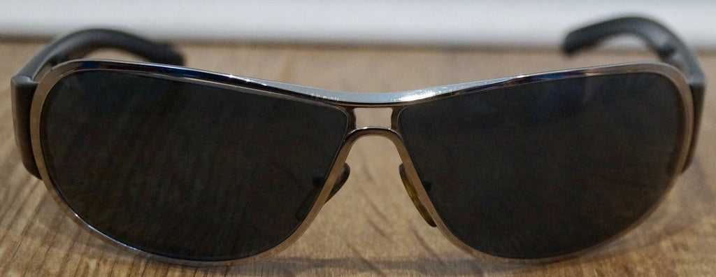 PRADA Made In Italy Black Rounded Rectangular Silver Tone Branded Sunglasses