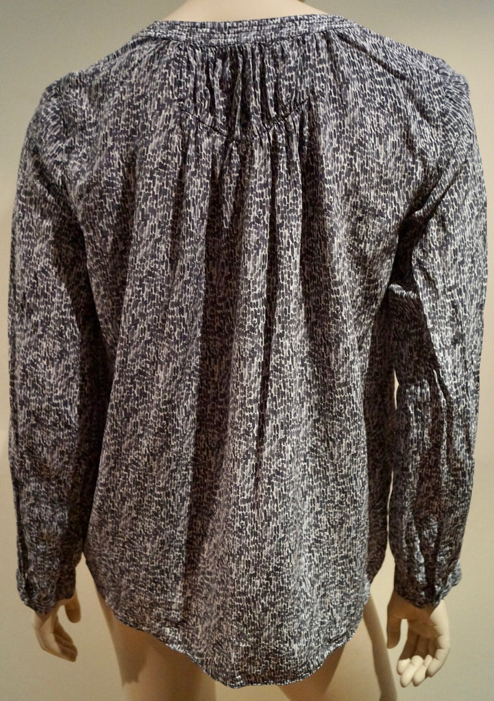 REBECCA TAYLOR Purple Grey & Cream Silk V Neck Pleated Rear Blouse Top 8 UK10