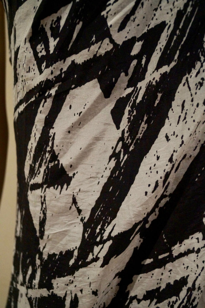 HELMUT LANG Black & Cream Silk Blend Draped Front Sleeveless Racer Rear Dress 4