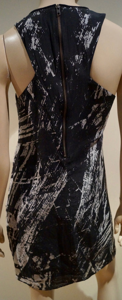 HELMUT LANG Black & Cream Silk Blend Draped Front Sleeveless Racer Rear Dress 4