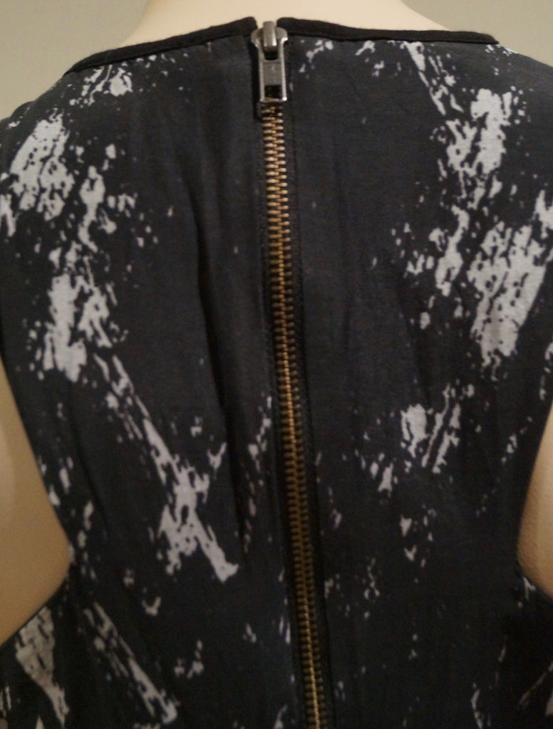 HELMUT LANG Black & Cream Silk Blend Draped Front Sleeveless Racer Rear Dress 4