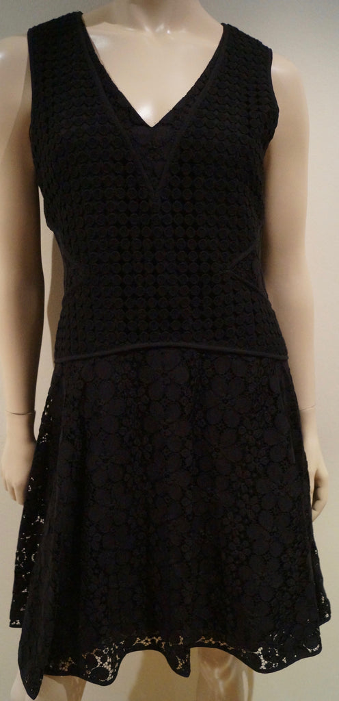 DIANE VON FURSTENBERG Black Lace Sleeveless Fitted Bodice Flare Dress UK12 BNWT