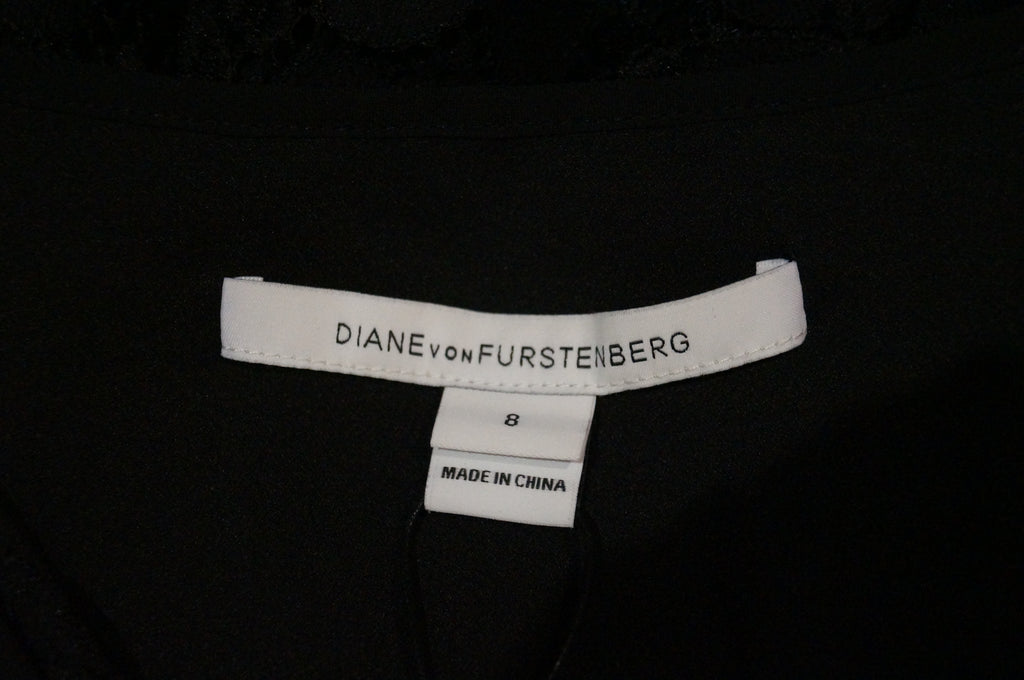 DIANE VON FURSTENBERG Black Lace Sleeveless Fitted Bodice Flare Dress UK12 BNWT