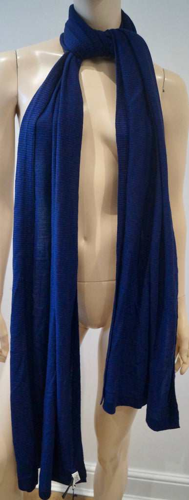 FARHI NICOLE FARHI Royal Blue & Black Stripe 100% Wool Long Length Scarf BNWT