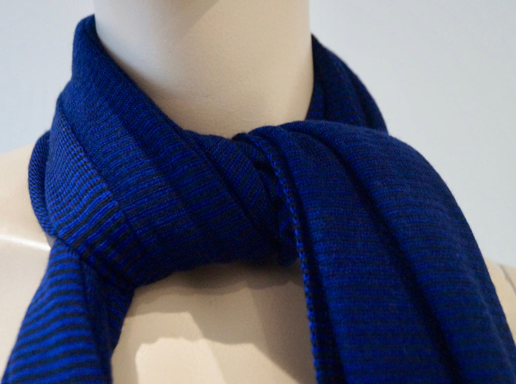 FARHI NICOLE FARHI Royal Blue & Black Stripe 100% Wool Long Length Scarf BNWT