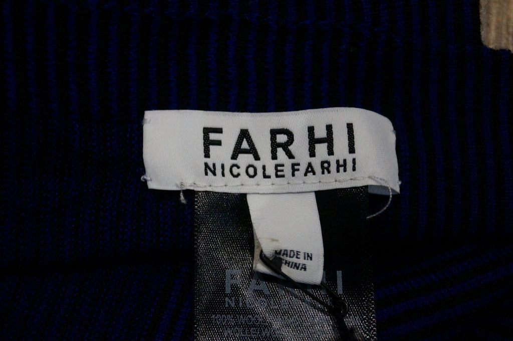 FARHI NICOLE FARHI Royal Blue & Black Stripe 100% Wool Long Length Scarf BNWT