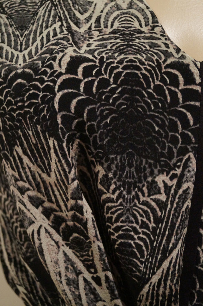 DAY BIRGER & MIKKELSEN Black Cream Silk Geometric V Neck Tie Waist Dress UK8