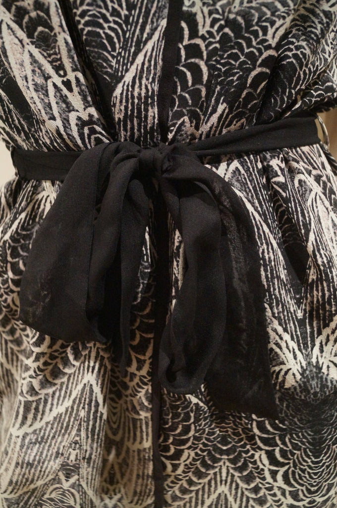 DAY BIRGER & MIKKELSEN Black Cream Silk Geometric V Neck Tie Waist Dress UK8