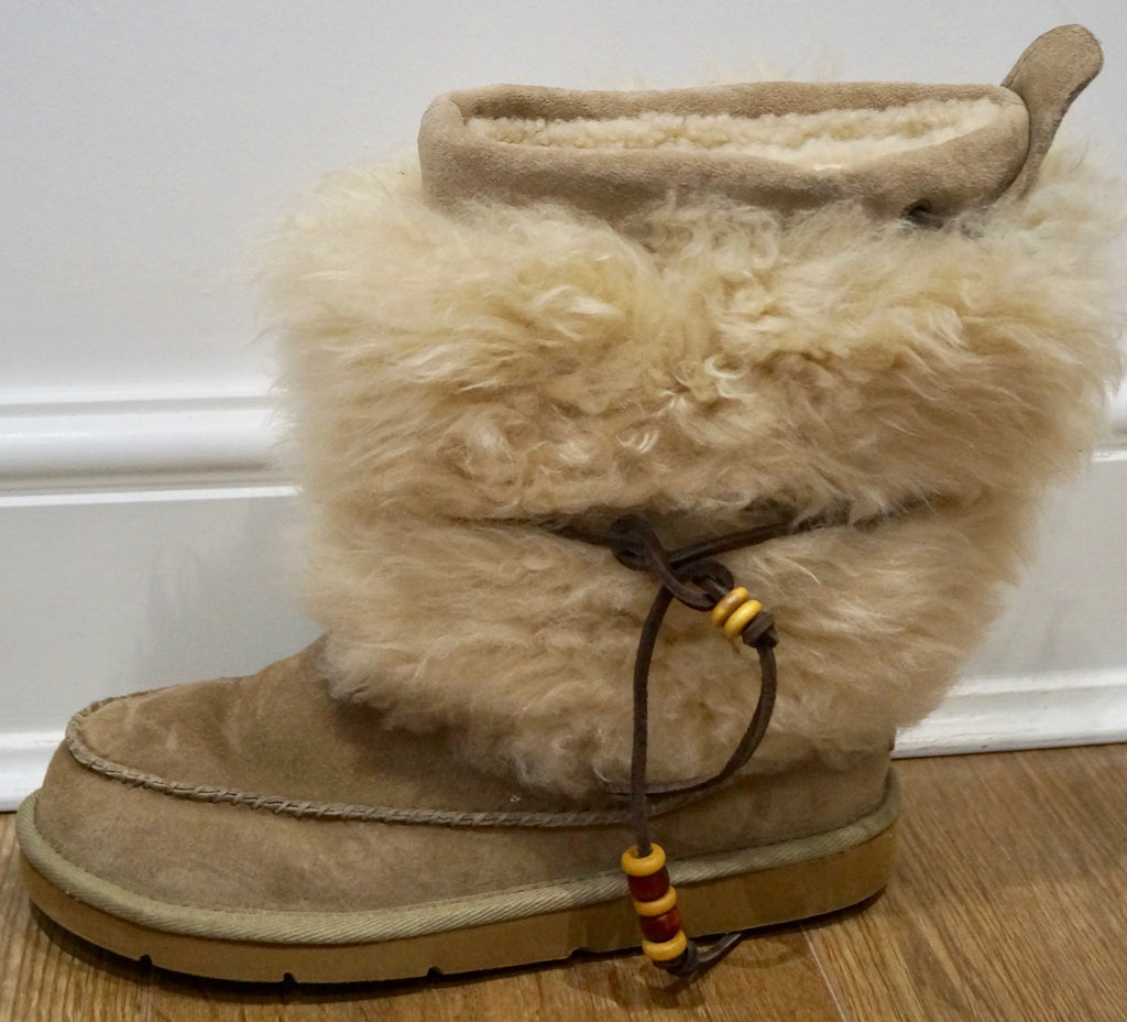 UGG AUSTRALIA Beige & Cream Beaded Tie Detail Branded Winter Ankle Boots UK5.5