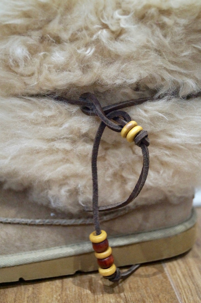 UGG AUSTRALIA Beige & Cream Beaded Tie Detail Branded Winter Ankle Boots UK5.5