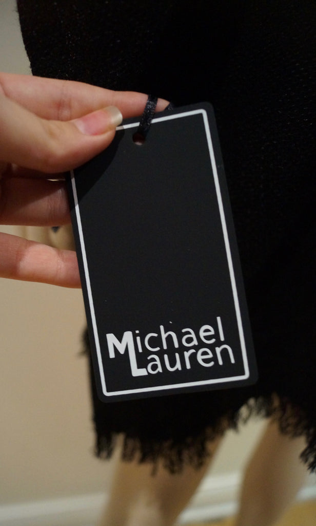 MICHAEL LAUREN Black 3/4 Batwing Sleeve Open Front Fray Edge Cardigan M/L BNWT