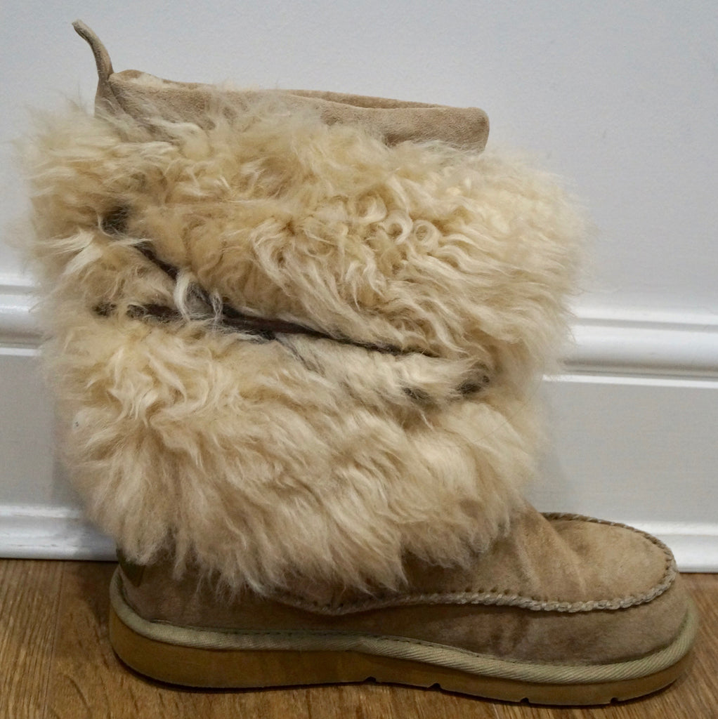 UGG AUSTRALIA Beige & Cream Beaded Tie Detail Branded Winter Ankle Boots UK5.5