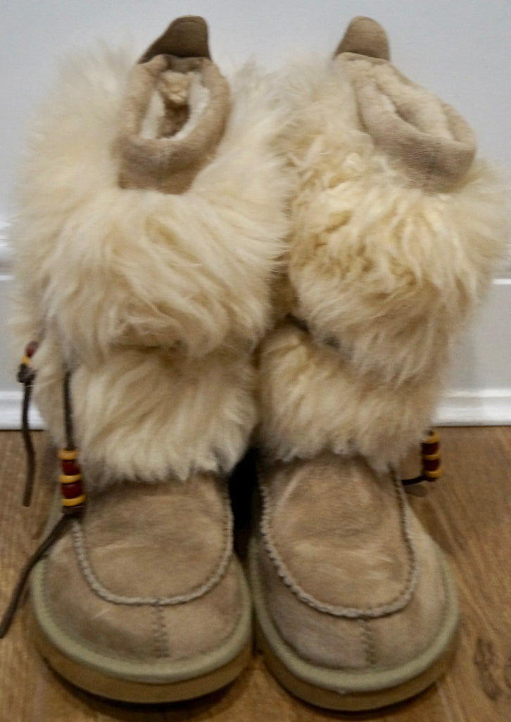UGG AUSTRALIA Beige & Cream Beaded Tie Detail Branded Winter Ankle Boots UK5.5