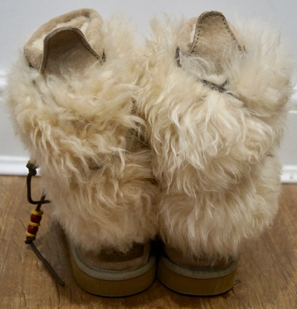 UGG AUSTRALIA Beige & Cream Beaded Tie Detail Branded Winter Ankle Boots UK5.5