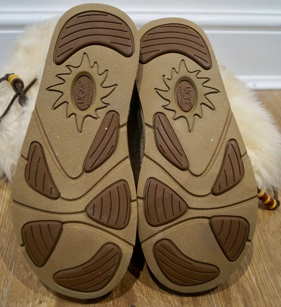 UGG AUSTRALIA Beige & Cream Beaded Tie Detail Branded Winter Ankle Boots UK5.5