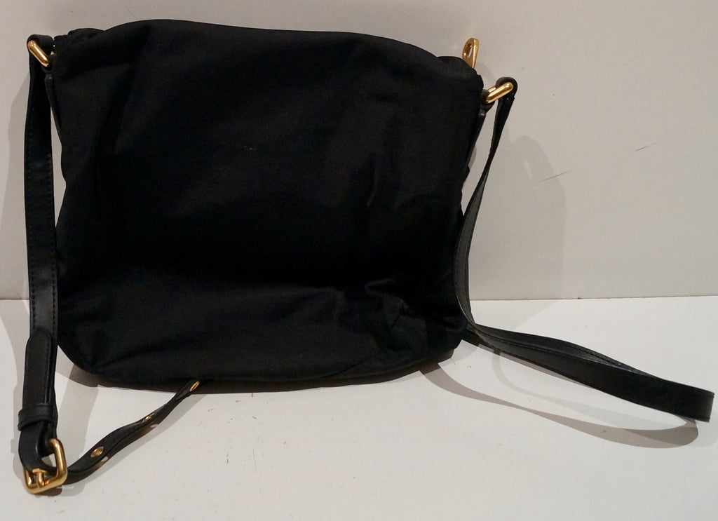 MARC BY MARC JACOBS Black Fabric Leather Gold Tone Zipper Branded Shoulder Bag