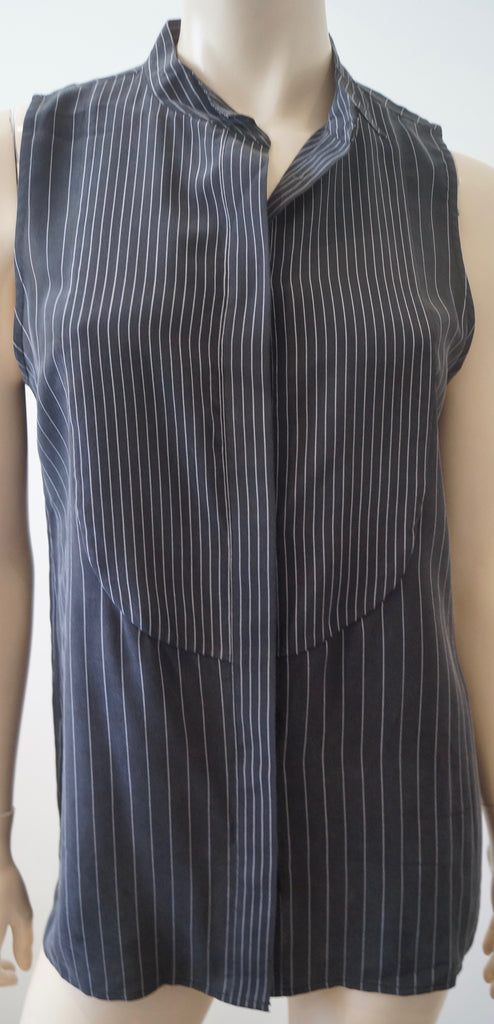 EQUIPMENT FEMME Black & Grey 100% Silk Pinstripe Sleeveless Tunic Blouse Top S/P