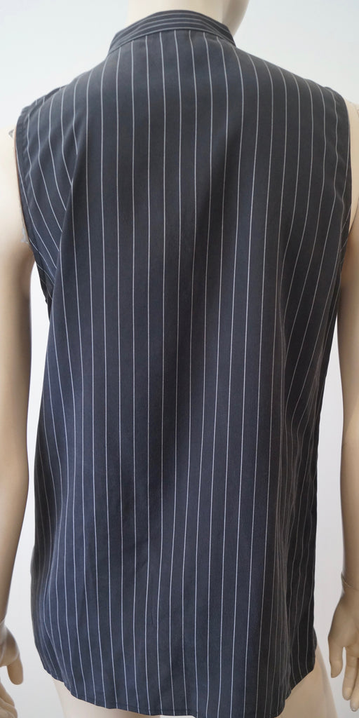 EQUIPMENT FEMME Black & Grey 100% Silk Pinstripe Sleeveless Tunic Blouse Top S/P