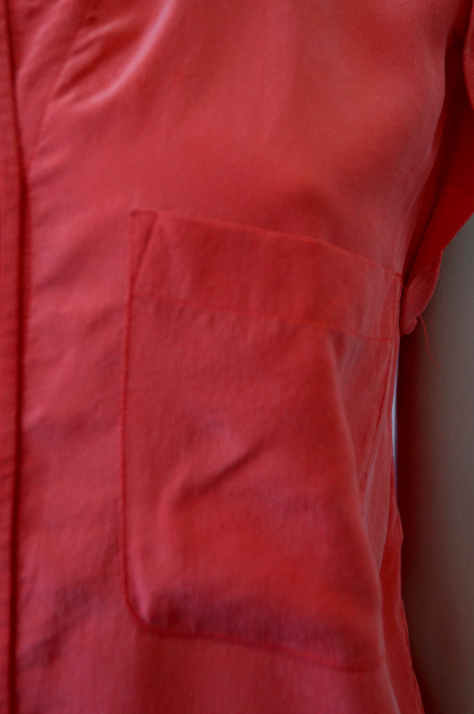 EQUIPMENT FEMME Coral Orange 100% Silk Collared Sleeveless Tunic Blouse Top S