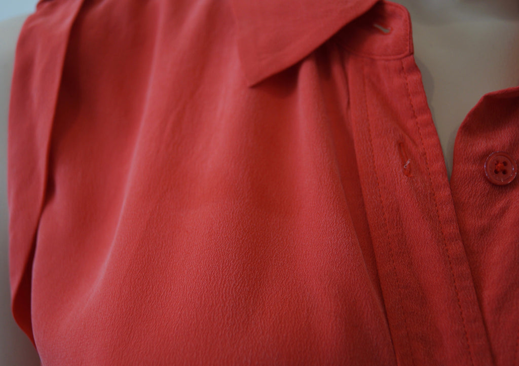 EQUIPMENT FEMME Coral Orange 100% Silk Collared Sleeveless Tunic Blouse Top S