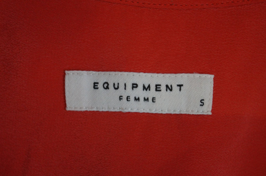 EQUIPMENT FEMME Coral Orange 100% Silk Collared Sleeveless Tunic Blouse Top S