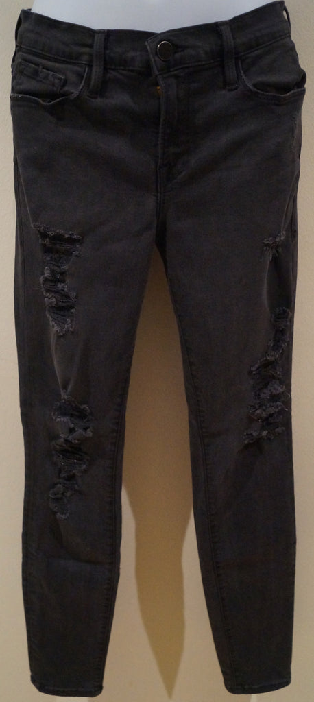 FRAME DENIM Charcoal Grey Cotton Blend Distressed Ripped Slim Skinny Jeans Pants