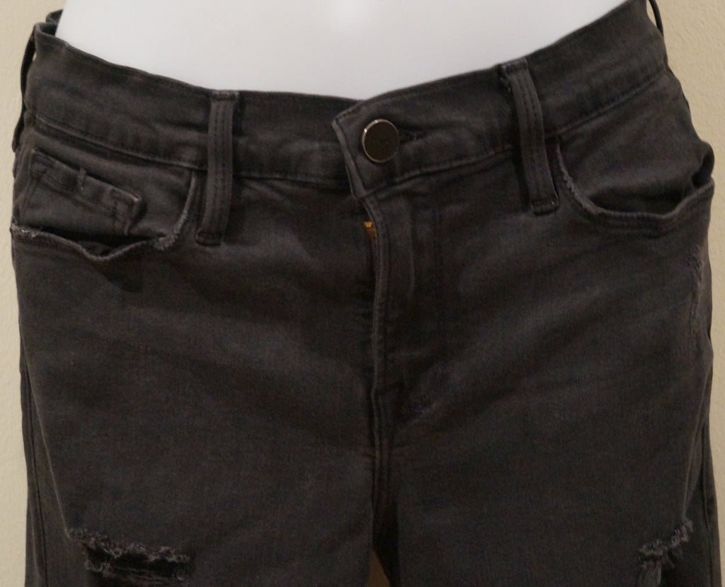 FRAME DENIM Charcoal Grey Cotton Blend Distressed Ripped Slim Skinny Jeans Pants