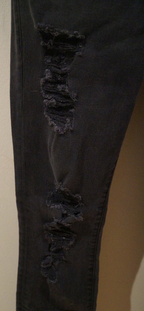 FRAME DENIM Charcoal Grey Cotton Blend Distressed Ripped Slim Skinny Jeans Pants