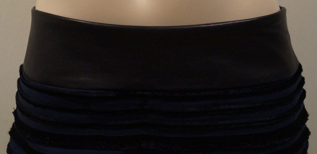 RAG & BONE Midnight Blue Black Velvet Fringe Ribbed Leather Waist Mini Skirt M