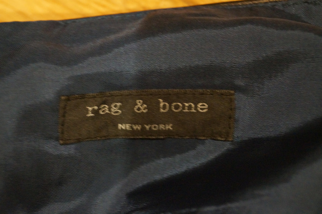 RAG & BONE Midnight Blue Black Velvet Fringe Ribbed Leather Waist Mini Skirt M