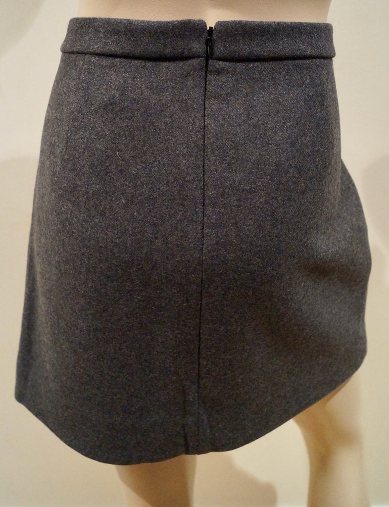 J CREW Charcoal Grey Wool Blend Sequin Stripe Faux Wrap Lined Mini Skirt 12 BNWT