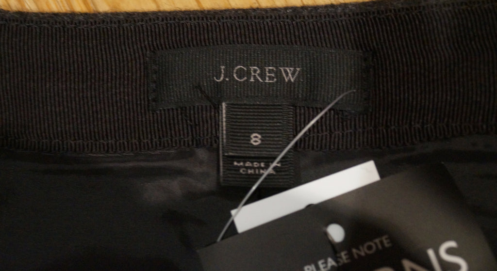 J CREW Charcoal Grey Wool Blend Sequin Stripe Faux Wrap Lined Mini Skirt 12 BNWT