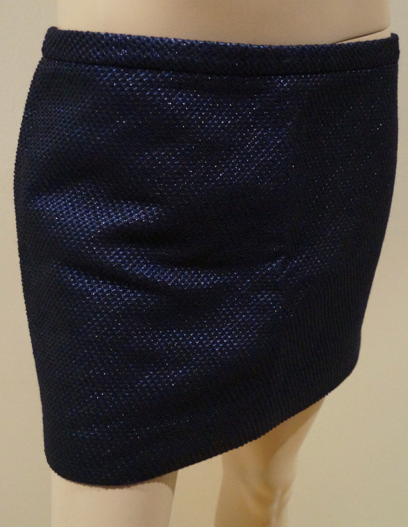 MAURO GRIFONI Black Blue Metallic Wool Blend Textured Evening Mini Skirt 44 UK12