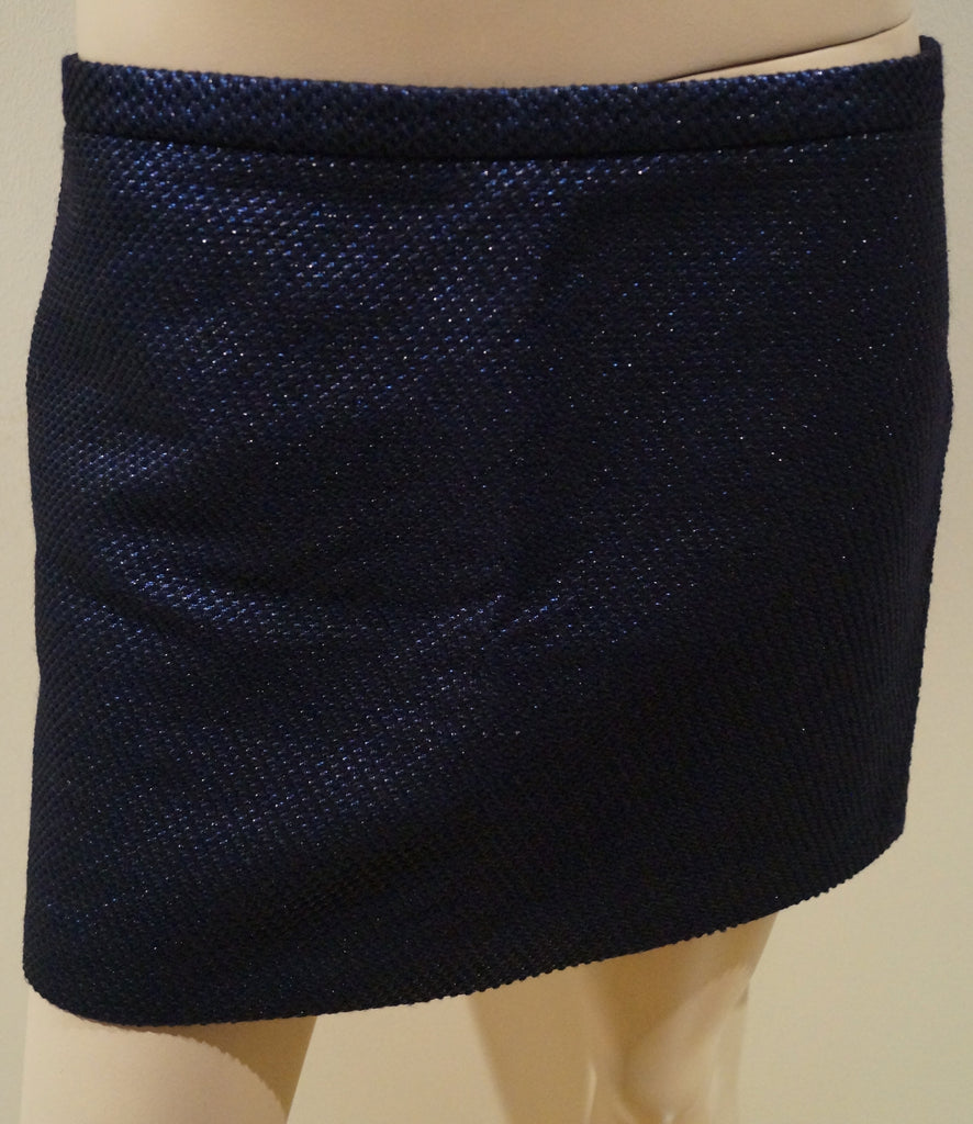 MAURO GRIFONI Black Blue Metallic Wool Blend Textured Evening Mini Skirt 44 UK12
