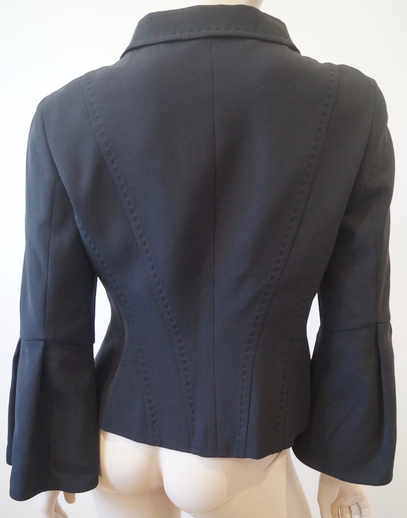 FERAUD Midnight Black & Yellow Trim 100% Silk Collared Boxy Blazer Jacket