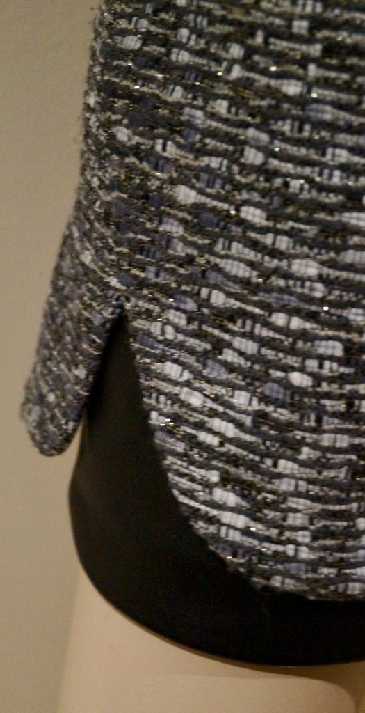 DIANE VON FURSTENBERG Women's Grey Black Tweed Leather Trim Mini Skirt US6 UK10