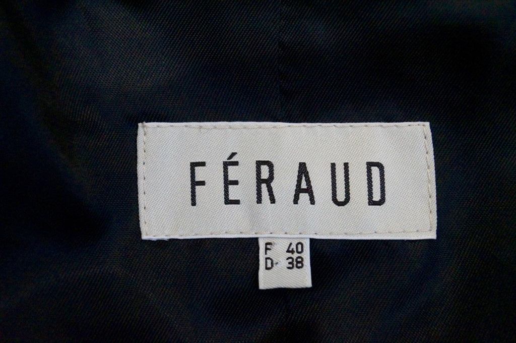 FERAUD Midnight Black & Yellow Trim 100% Silk Collared Boxy Blazer Jacket