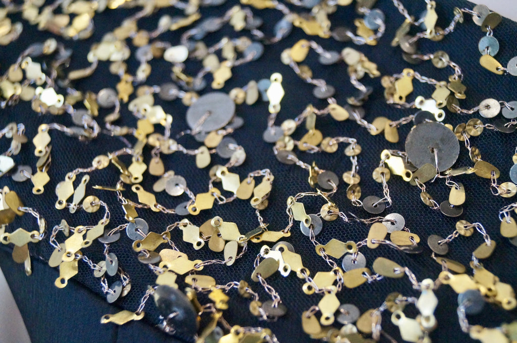 KYRI LONDON Black & Gold Sequin One Shoulder Evening Wiggle Pencil Dress UK10