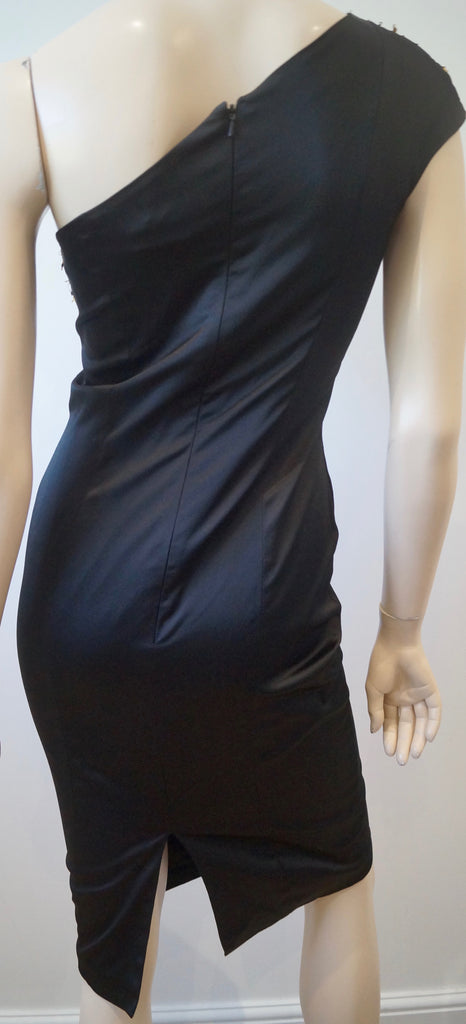 KYRI LONDON Black & Gold Sequin One Shoulder Evening Wiggle Pencil Dress UK10