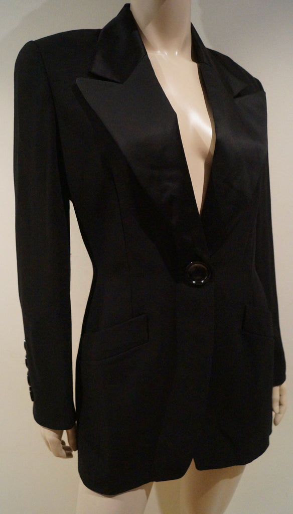 GEORGES RECH Women's Black Wool Blend Sheen Lapels Evening Blazer Jacket 40 UK12