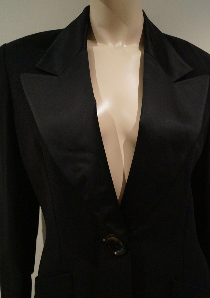 GEORGES RECH Women's Black Wool Blend Sheen Lapels Evening Blazer Jacket 40 UK12