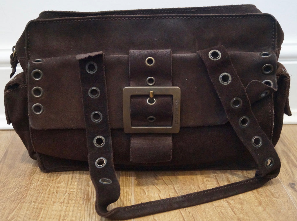 DOLCE & GABBANA Women's Brown Suede Zip Fastened Double Strap Tote Shoulder Bag