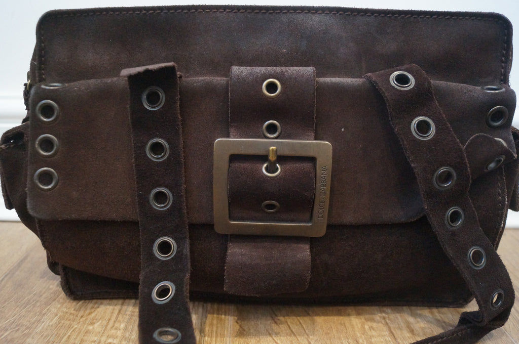 DOLCE & GABBANA Women's Brown Suede Zip Fastened Double Strap Tote Shoulder Bag