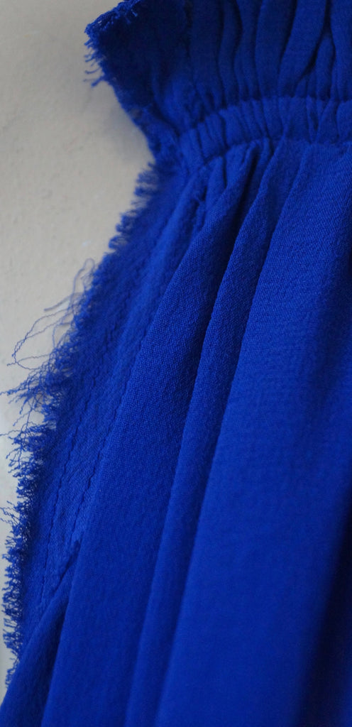 ISABEL MARANT Royal Blue 100% Silk V Neck Gathered Pleated Sleeveless Blouse Top