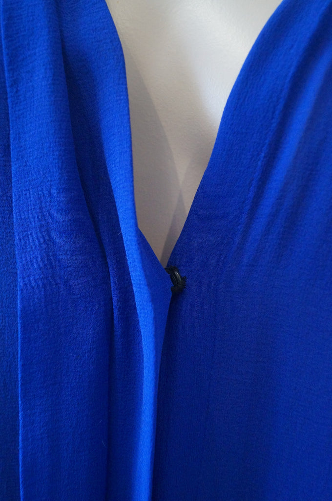 ISABEL MARANT Royal Blue 100% Silk V Neck Gathered Pleated Sleeveless Blouse Top